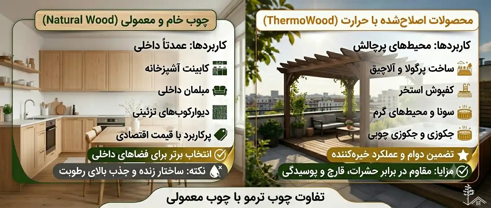 مقایسه چوب ترموود و چوب معمولی از لحاظ کاربرد مقایسه چوب ترموود و چوب معمولی از لحاظ کاربرد